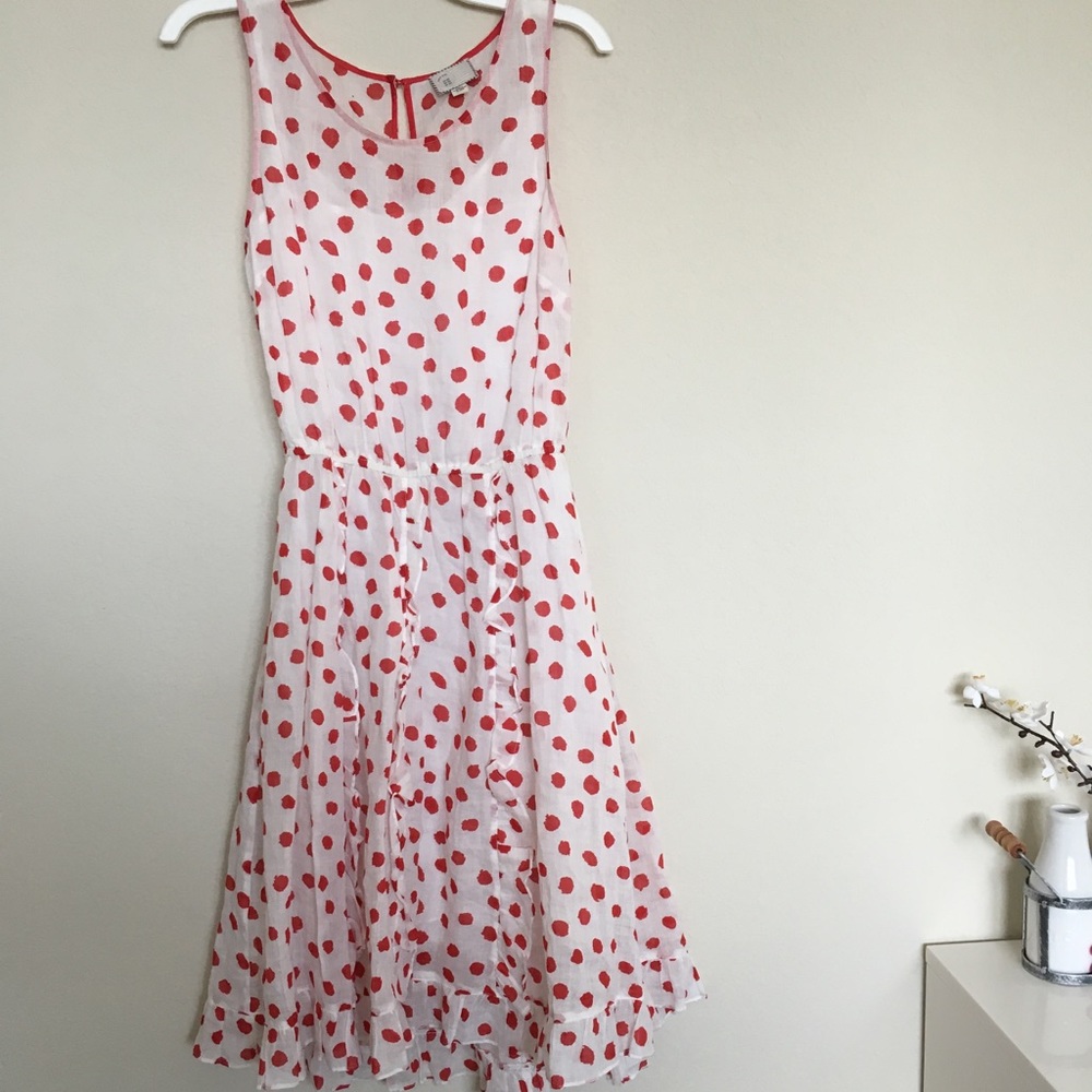 Anthropologie white and red polka dots dress